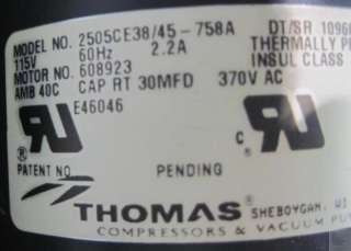 Thomas 2505CE38 45 758A Compressor and Vacuum Pump  
