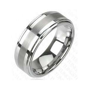   Mens Brushed Gray Striped Center Tungsten Ring 8MM Wide: Jewelry