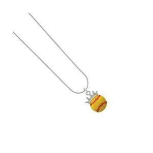  Softball optic yellow   Crown Snake Chain Charm Necklace 