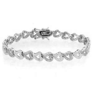    Sterling Silver and Simulated Diamond CZ Heart Bracelet: Jewelry