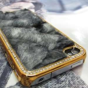Luxury Designer Bling Crystals Fur Hard Case Cover for Apple iPhone 4S 