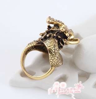 Old Gold Plated Style Rhinestone Stylish Beautiful China Dragon Ring 