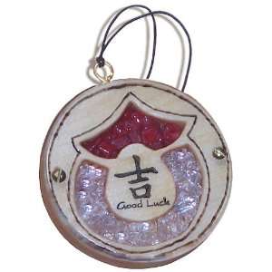   Wooden Amulet Good Luck Car Charm In Quartz Crystals 