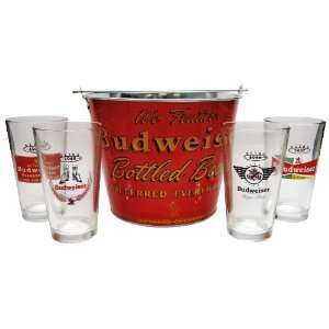   Glasses and Beer Bucket Set  Budweiser Retro Gift Set Everything