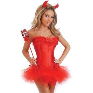   pc sexy devil corsette, pettiskirt, thong, horns and pitchfork red 2x