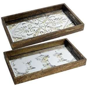  Etched Glass Mirror Serving Tray Set Of 2: Home & Kitchen