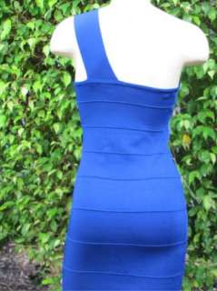 BEBE DRESS One Shoulder Cascading Sequins Dress 187021 blue  
