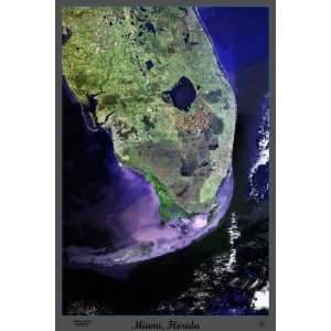  Miami and South Florida satellite poster/print map 24x36 