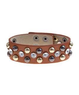 Brown (Brown) Brown Studded Leather Cuff  252605420  New Look