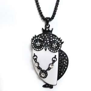   White Onyx with Black Crystal Owl Chain and Charm 