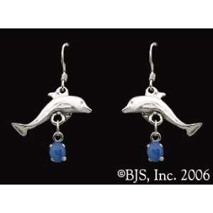 Dolphin Gemstone Earrings, Sterling Silver, Lapis Lazuli set gemstone 