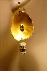 CAROLYN Roumaguere AMAZING Gold, Diamond, Bone Skull EARRINGS at Henry 
