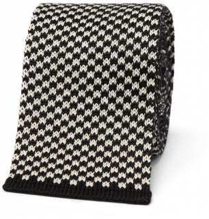   Ties > Neck ties > Slim Checked Knitted Silk and Cotton Blend Tie