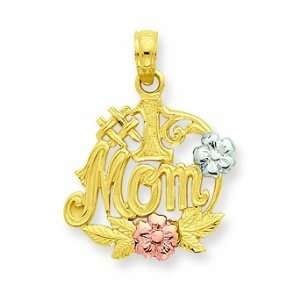  14k Two Tone & Rhodium #1 Mom With Flowers Pendant 
