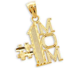 14k Yellow Gold # 1 Mom Mothers Day Charm Pendant  
