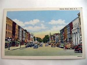 Downtown View BATH NEW YORK Vintage Postcard Old Cars  