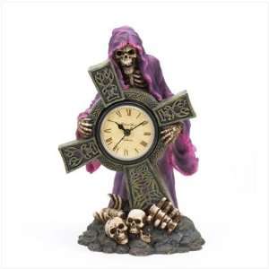 Grim Reaper Gothic Decor Goth Cross Desk Tabletop Clock:  