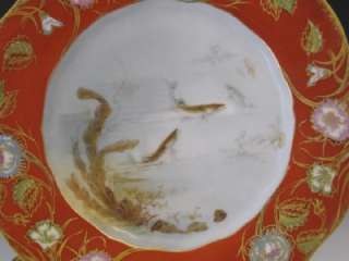   C1900 FRENCH LIMOGES PORCELAIN HAND PAINTED PLATES W/ FISH NoRe  