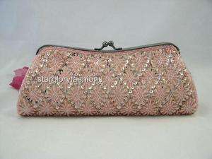Champagne/pink Beaded Sequined Evening Clutch Bag 10 Colors  