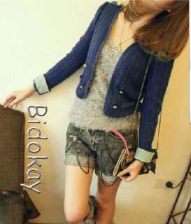 H686 NEW Women Short jacket gold buckle Cable Knit  