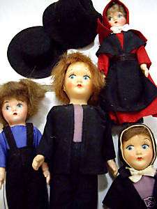 LOT OF 4 VINTAGE AMISH FAMILY DOLLS  