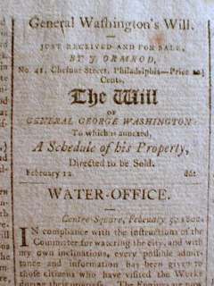   PA newspaper DEATH of GEORGE WASHINGTON Society of Cincinnati notice