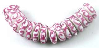 Lampwork Glass Pink Scroll Disc Rondelle Beads (16)  