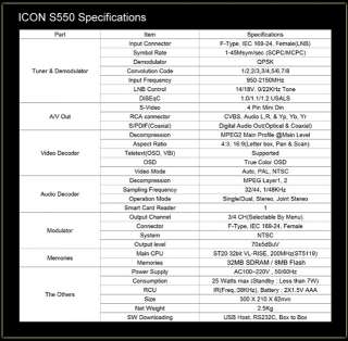 ICON S550 FTA Receiver *BRAND NEW* ICONS550 USB PORT  