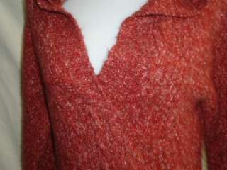 juniors MAURICES sweater HOODIE v neck LONG SLEEVE tweed RUST medium 