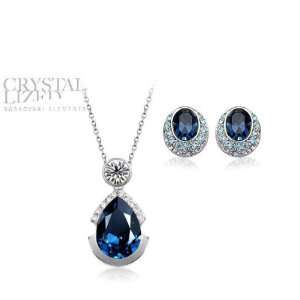 Blue Sapphire Kristall rhodiniert Anhänger & Ohrringe Set (Machen Mit 