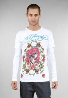 ED HARDY Double Sleeve Basic Tee in Beautiful Ghost/White at Revolve 