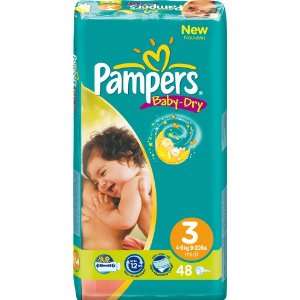 Pampers Baby Dry Windeln Gr.3 Midi 4 9 kg Sparpaket, 2er Pack (2 x 48 