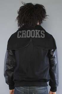 Crooks and Castles The Mens woven Letterman jacket Scoundrel in Black 