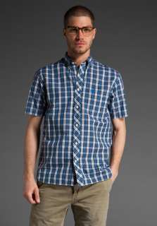 FRED PERRY Short Sleeve Culloden Tartan Shirt in White/Turquoise at 