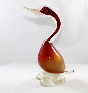 MURANO SEGUSO BLOWN ART GLASS RED&GOLD BIRD 9.5  