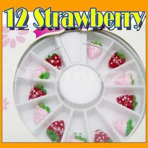   Pcs 3D Strawberry in wheel Acrylic Nail Art DIY Decorations # F  