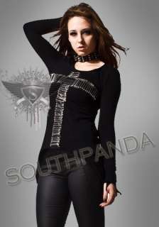 SC256 Black Pin Cross Design Charm Gothic T Shirts Top  