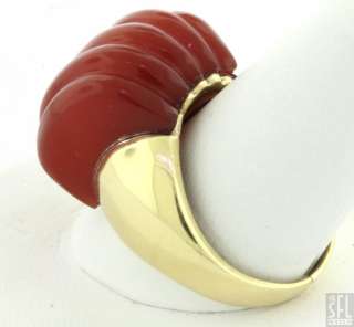 VINTAGE ITALY 18K YELLOW GOLD CARVED CARNELIAN COCKTAIL RING  