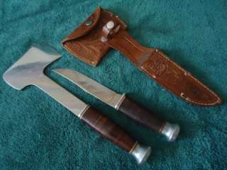 Vintage Kinfolks Fixed Blade Knife & Axe Hatchet Set with Leather 