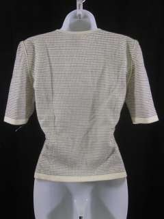 UNGARO Ivory Navy Wool Short Sleeve Sweater Top Sz 6  