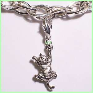 HANG IN THERE CAT CLIP ON Antique Pewter Cat Dog Pet Collar Tag Charms 