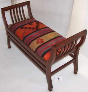 Authentic Antique Turkish Kilim Upholstered Bench  