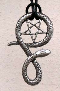 Pewter pendant of Snake pentagram star. Can be worn upside down.