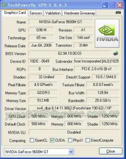 nVIDIA 9600M GT MXM II video VGA Card VG.9PG06.006 DDR3 512MB  