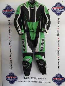 Berik Green GT2 Two Piece Motorcycle Leathers UK 42 Large VGC  