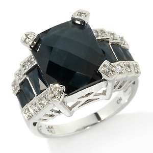 Sima K 8.24ct Black and White Sapphire 14K White Gold Emerald Cut Ring 