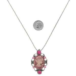   Fashion Jewelry ~ Pink Crystals Oval Cameo Necklace