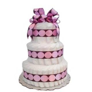 New Baby Girl Diaper Cake   3 Tier   Pink Polka Dots on Brown Ribbon 