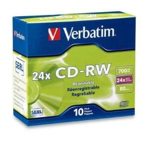 New Verbatim 95174   CD RW Discs, 700MB/80min, 24x, w/Slim Jewel Cases 