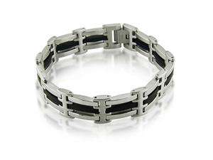   com   Mens Stainless Steel and Black Rubber Link Bracelet 8 1/2 inches
